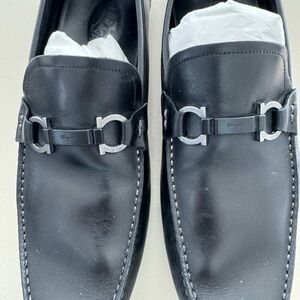 Salvatore Ferragamo Black Leather Slip-On Loafers